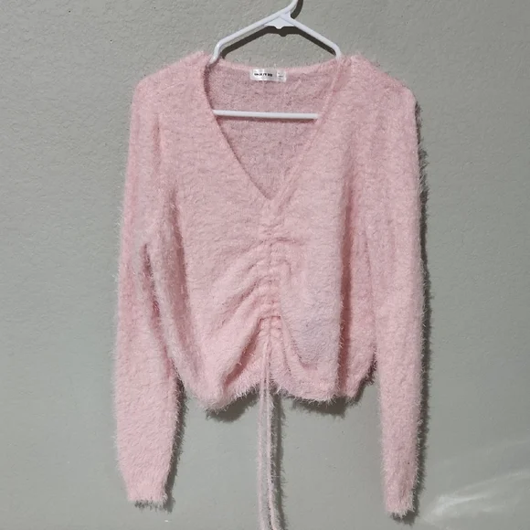 Society 212 Sweater Women's light Pink Fuzzy Sweater size 2x cropped scrunched - Picture 1 of 7